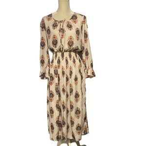 Bobeau Cream and Orange Patterned Dress
